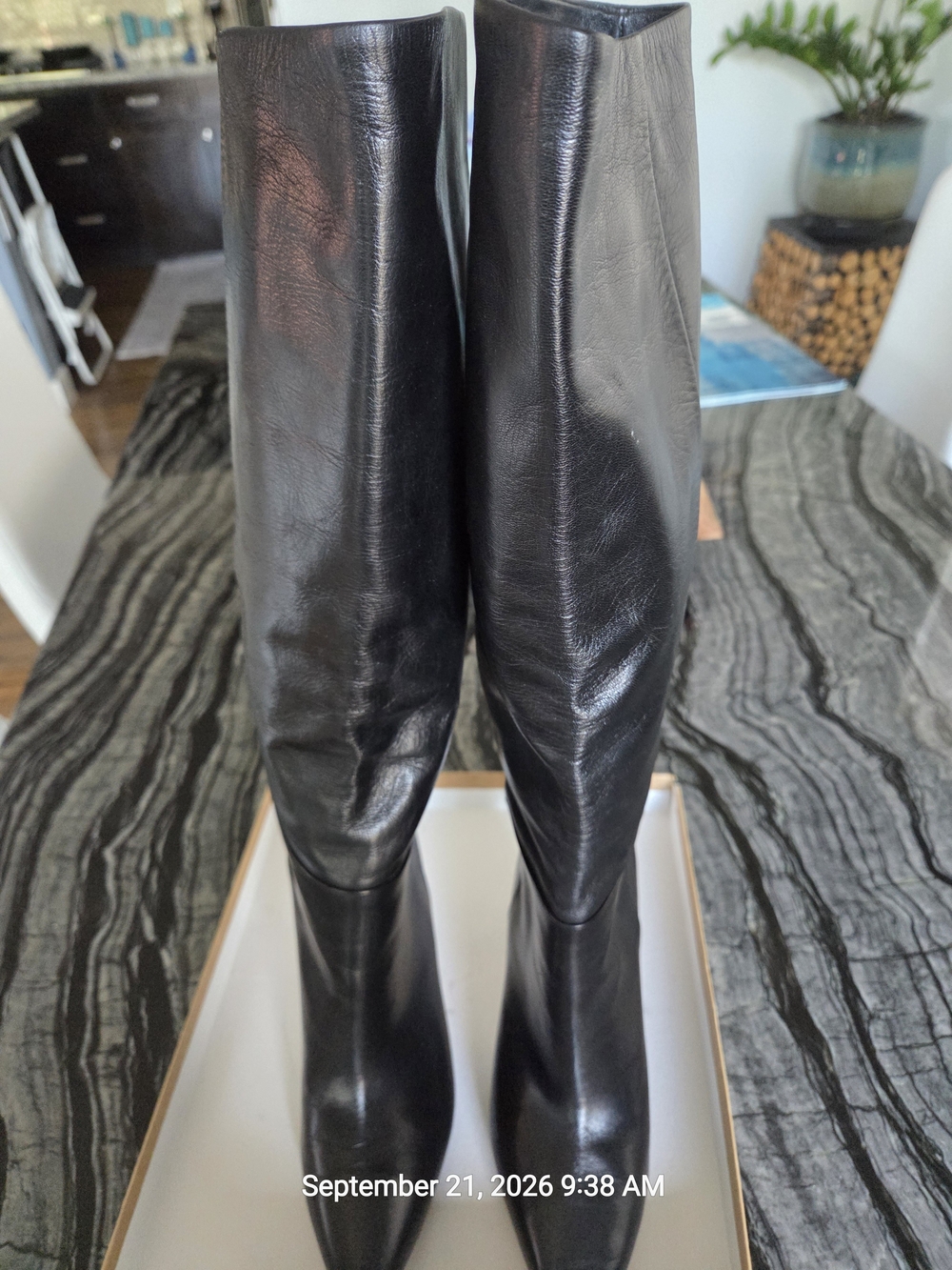 Gucci Bombshell Knee High Leather Boots Stiletto Heels